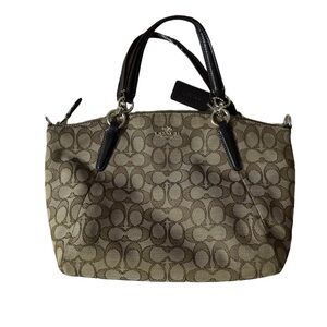 Coach Tan and Black Signature Bag / Purse
